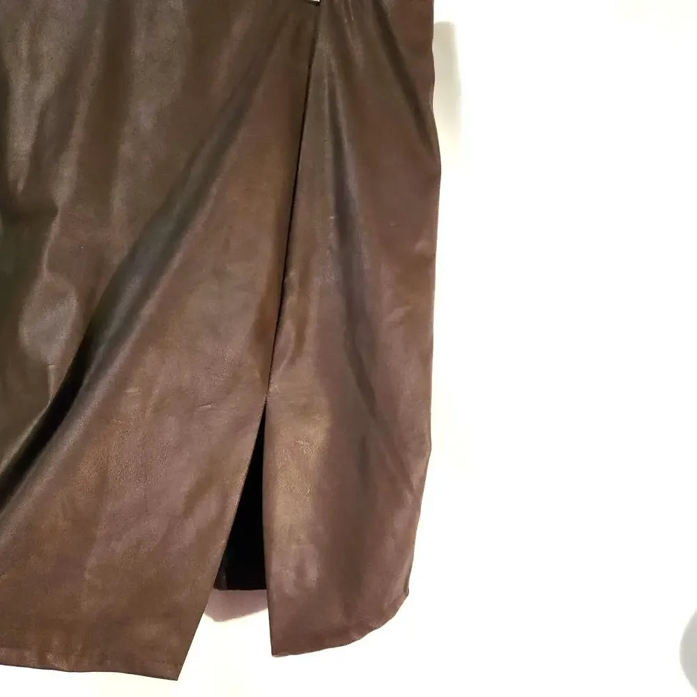 Maree Pour Toi Chocolate Brown Skirt Plus Size 2X Faux Leather Lined Retro Sexy